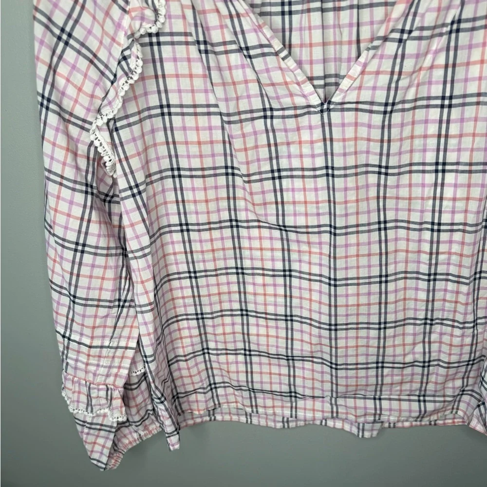 J. Crew Plaid Ruffle Trim Peasant Top